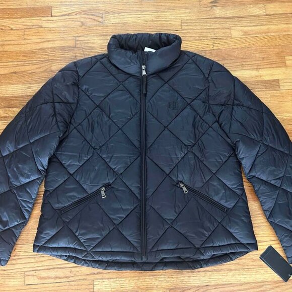 New W/tag Lauren Ralph Lauren black RLL Logo Puff Jacket XL - Picture 1 of 5
